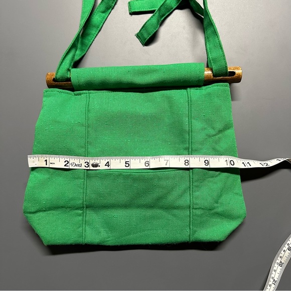 Vintage Jeanne Bouchever Purse - Wooden Hand Bag - Green Retro Handle Pouch - Picture 12 of 12